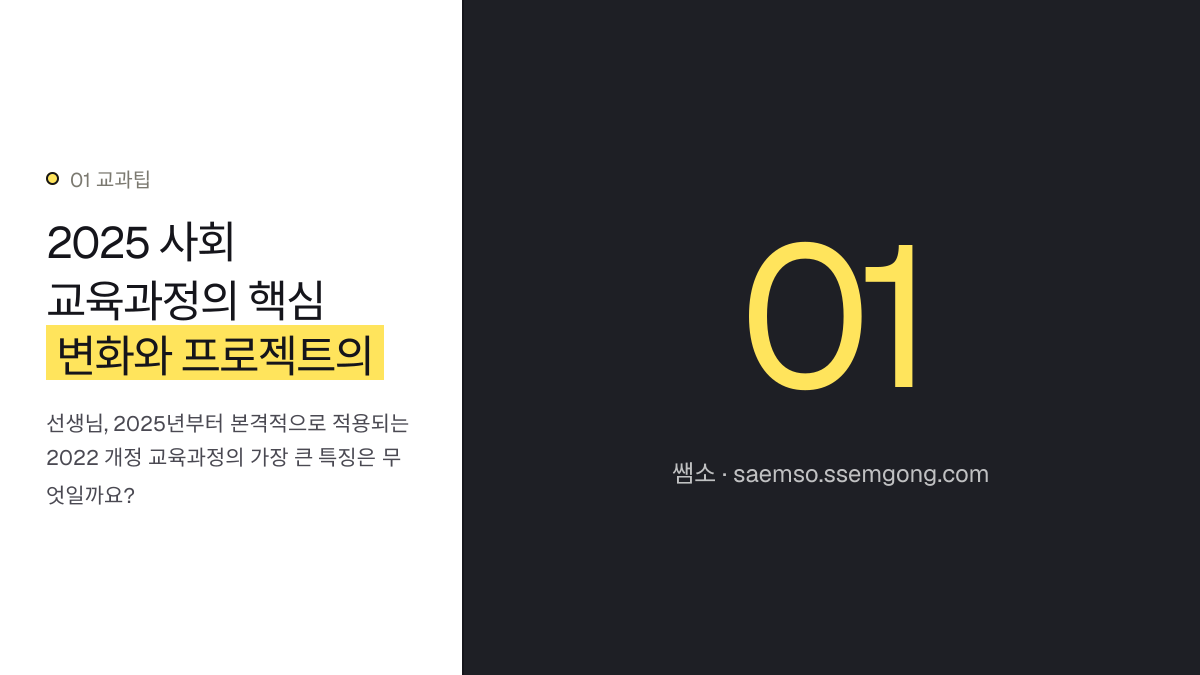 2025 사회 교육과정의 핵심 변화와 프로젝트의 의미 — 2025 사회 교육과정: 학생 주도 프로젝트 생기부 기록 설명 이미지