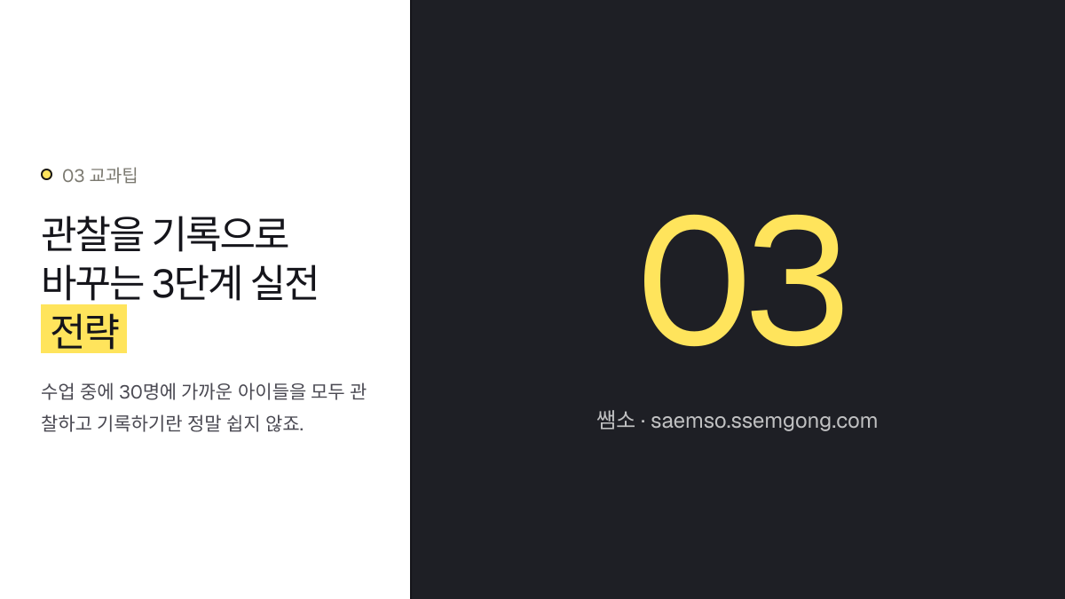 관찰을 기록으로 바꾸는 3단계 실전 전략 — 2025 사회 교육과정: 학생 주도 프로젝트 생기부 기록 설명 이미지