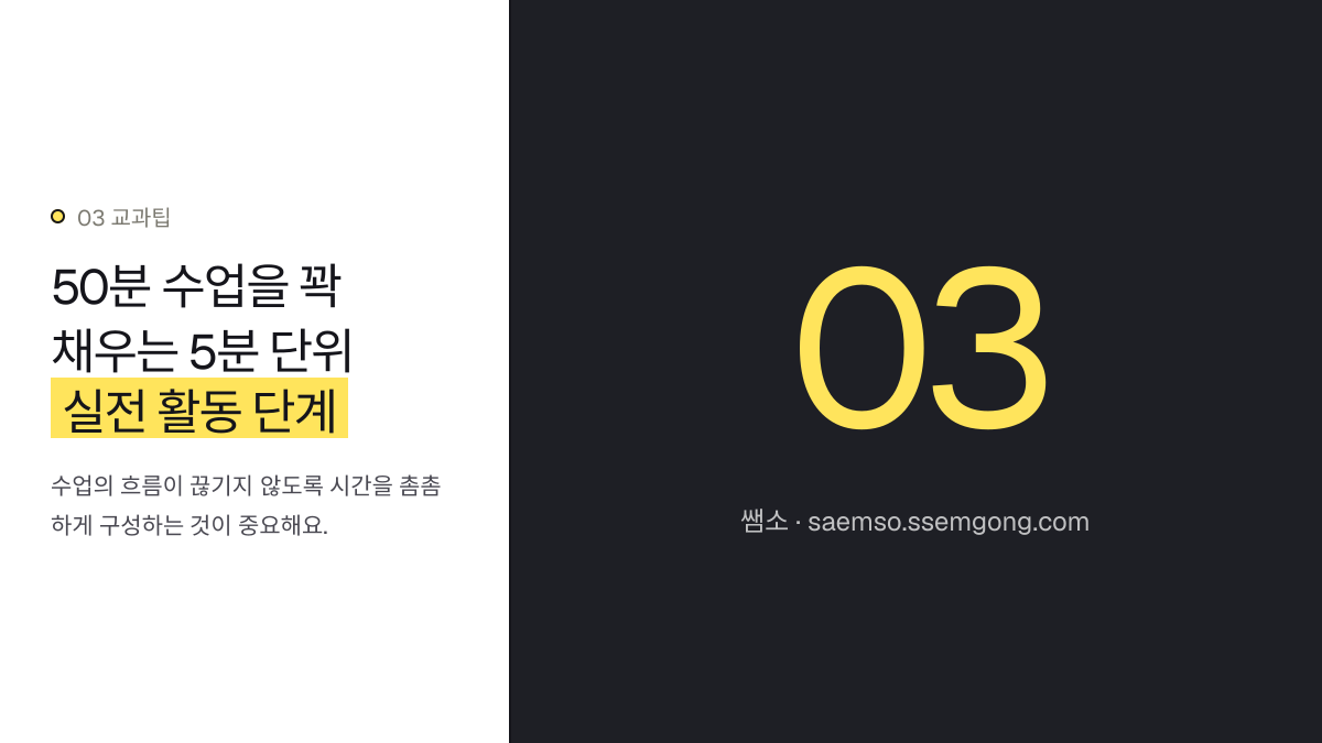 50분 수업을 꽉 채우는 5분 단위 실전 활동 단계 — 고등 영어 AI 회화 활동, 수행평가에 녹이는 실전 가이드 설명 이미지