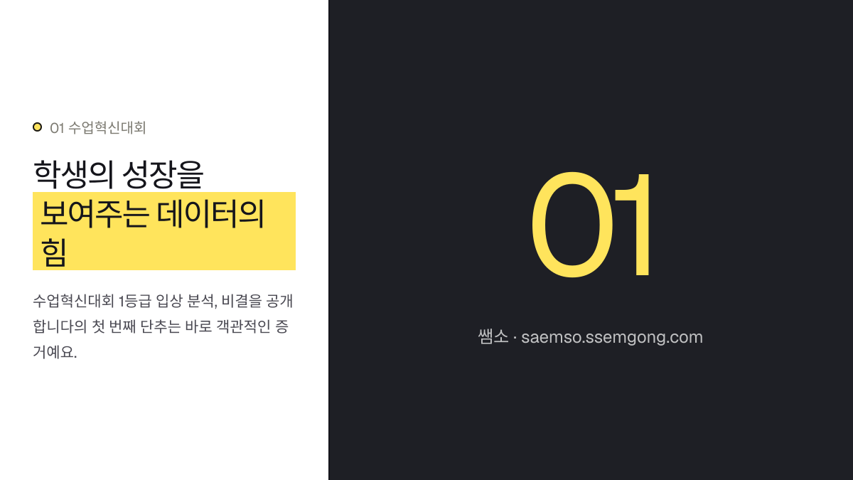 학생의 성장을 보여주는 데이터의 힘 — 수업혁신대회 1등급 입상 분석, 비결을 공개합니다 설명 이미지