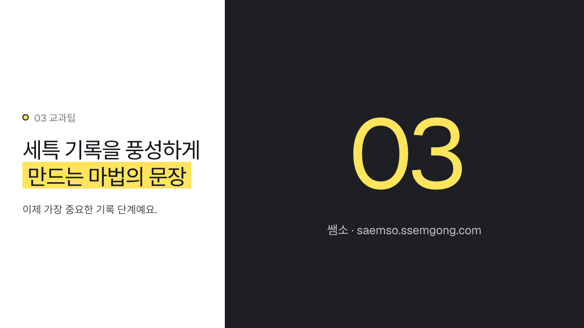 세특 기록을 풍성하게 만드는 마법의 문장 — 역사 사료 분석 수행평가: 생기부 기록 핵심 루브릭 설명 이미지