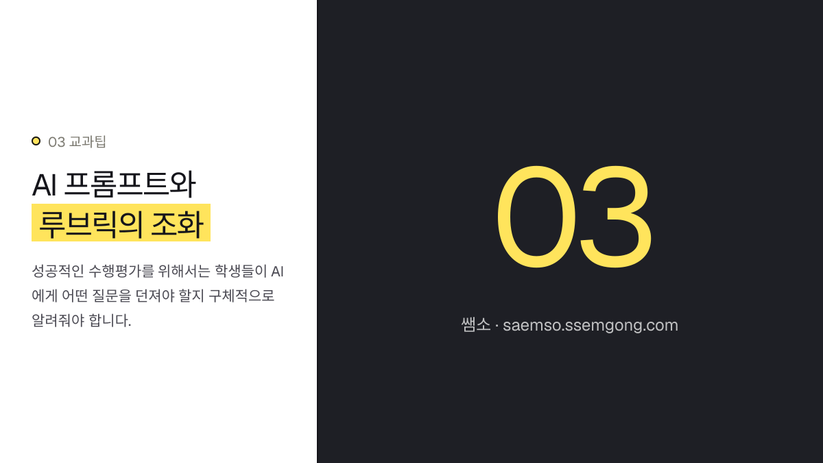 AI 프롬프트와 루브릭의 조화 — AI 활용 고등학교 사회 통계 자료 해석 수행평가 설계 설명 이미지