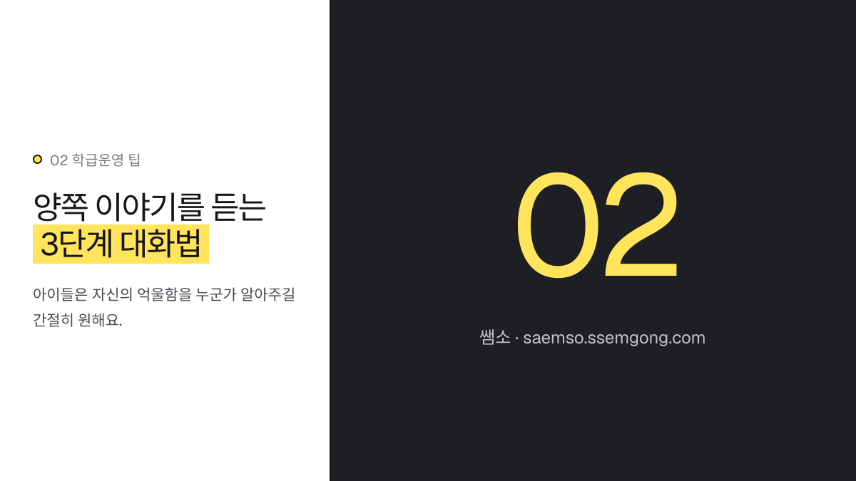 양쪽 이야기를 듣는 3단계 대화법 — 효과적인 학급 갈등 중재, 이렇게 시작합니다 설명 이미지